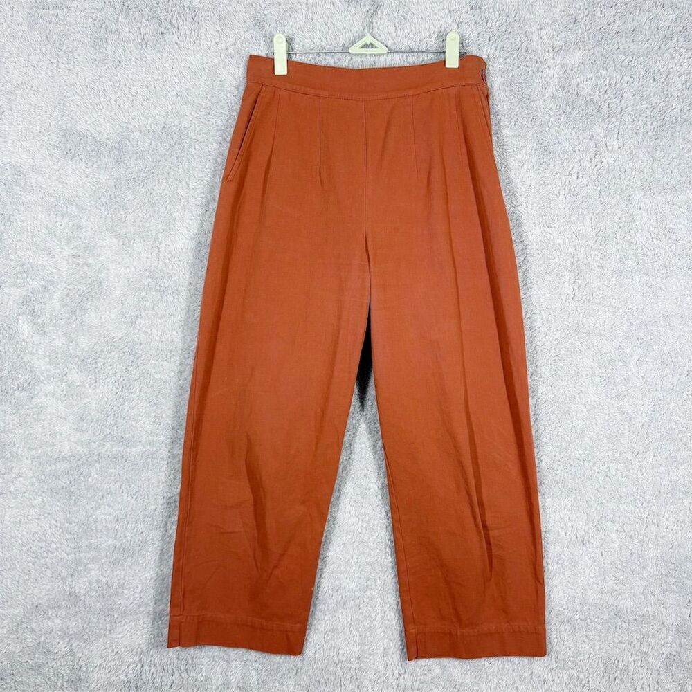 Molly Bracken Straight Pants High Waist Pleated Front Size M Terra Cotta Pockets